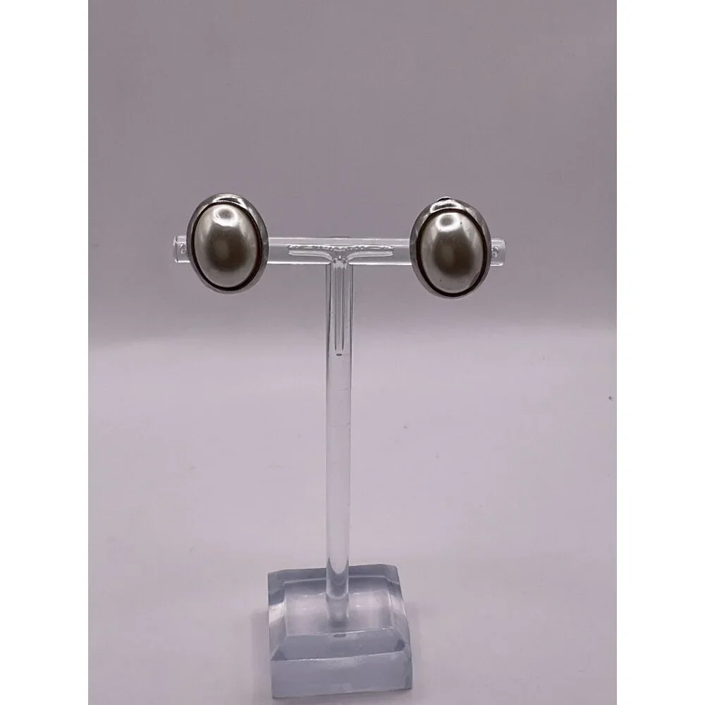 Silver Tone Faux Pearl Light Weight Clip On Earrings
